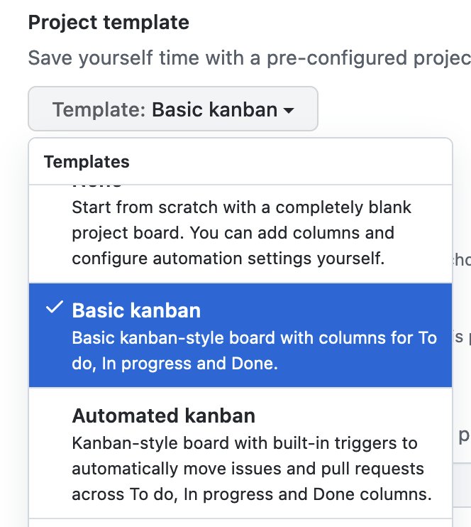 Basic kanban 선택